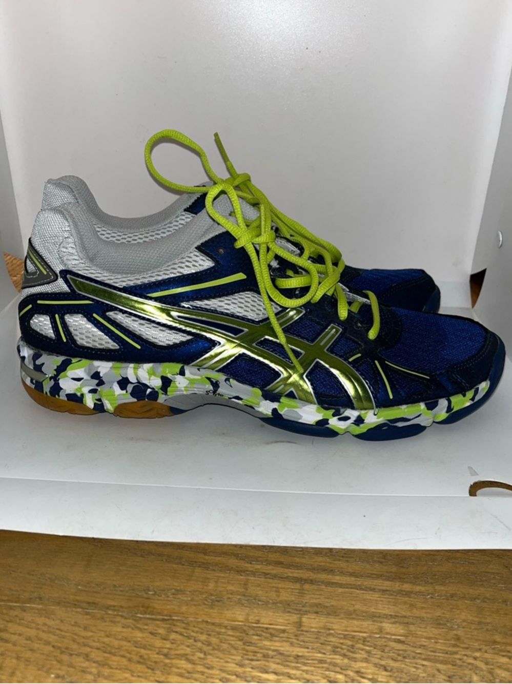 ASICS Men’s Volleyball Shoes Gel Flashpoint Neon Green Blue Silver Sz 9.5 B206N